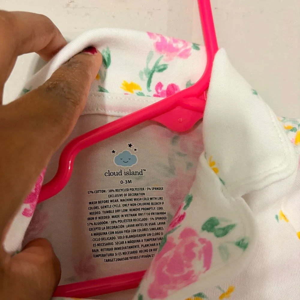 Cloud Island Floral Footed Sleeper Baby 0-3M White Pink NEW Peter Pan Collar Ros